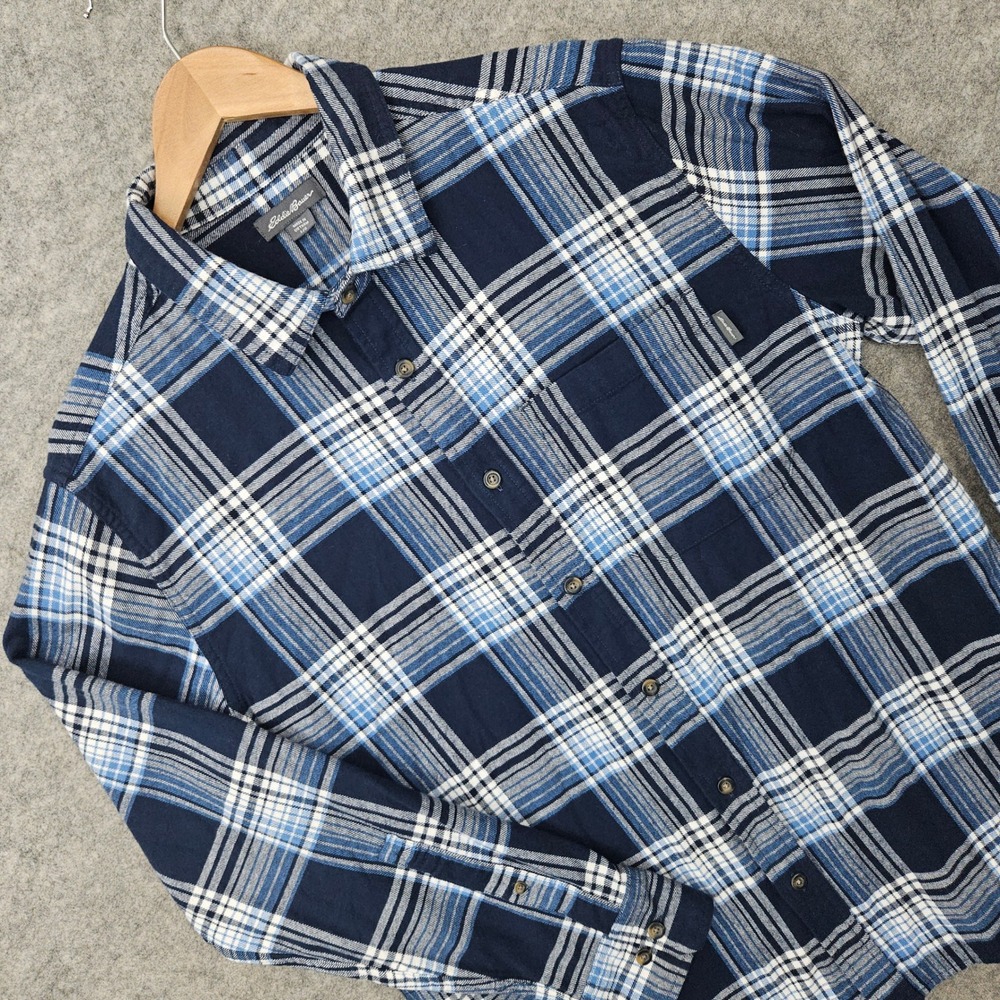 Eddie Bauer Flannel Shirt Men's Large Blue Plaid Cotton Long Sleeve Fall Winter